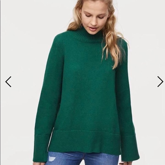 LOFT green mock turtleneck swing sweater - Picture 1 of 2